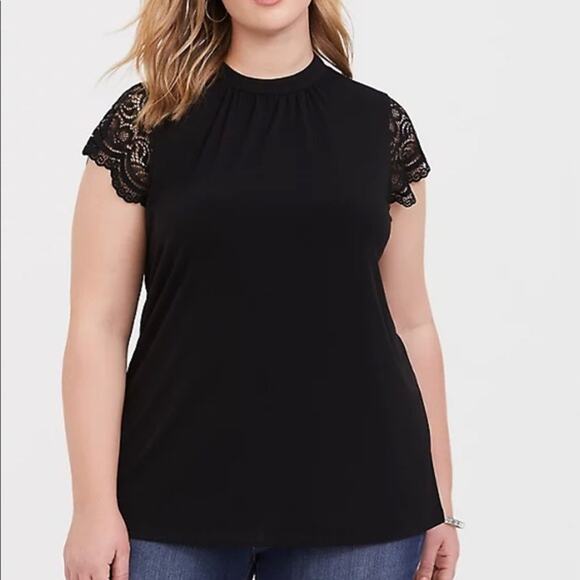 torrid Tops - Torrid Black Studio Knit Lace Sleeve stretchy Top Women's Torrid 4 or 4X
